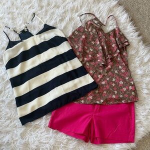Banana Republic & J.Crew Black and White Striped Top, Floral Top, & Pink Shorts